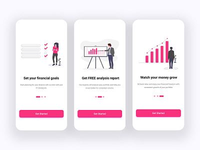 Financial adviser mobile app UI on-boarding screens. design finance app fintech app interaction animation interaction design mobileui onboarding onboarding screen onboarding ui uiux