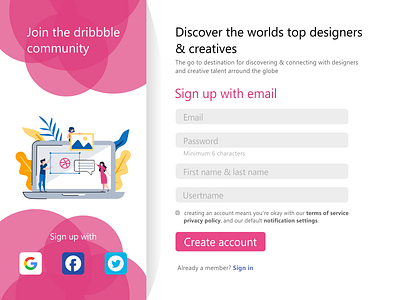 Dribbble Sign Up Form daily ui 001 dailyui download dribbble dribbble best shot form free pink sign up social media trending ui ux web