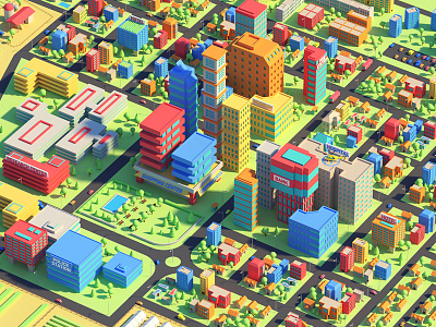 Low poly city 3d c4d cinema 4d city low poly vray