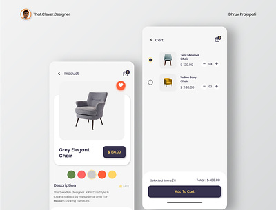 Furniture App UI design | Product and Cart Pages android app design app design ecommerce app furniture app ios app design minimal ui minimalistic uidesign