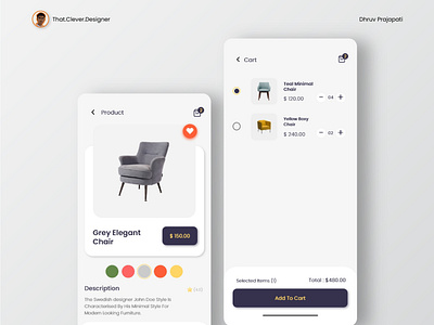 Furniture App UI design | Product and Cart Pages