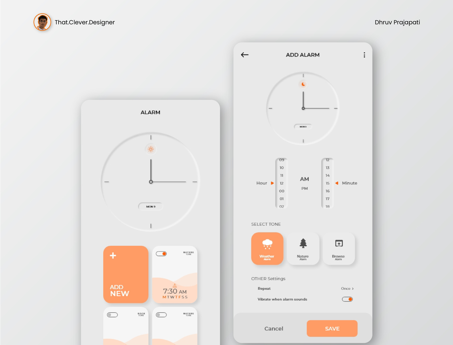 Alarm App UI Design Neumorphism by That.Clever.Designer on Dribbble