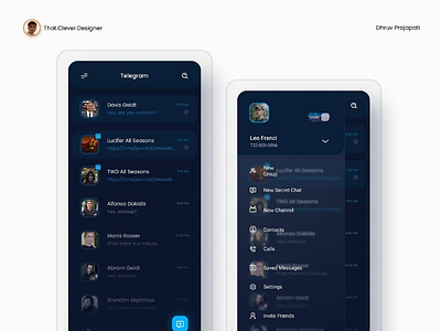 Telegram app UI redesign glassmorphism messenger telegram ui design