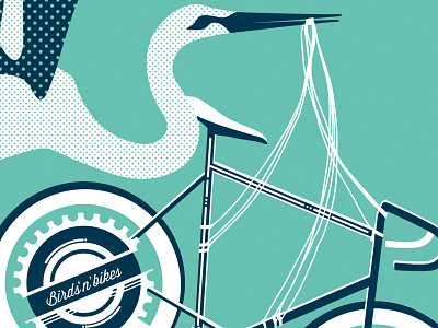 Screen Print: 2 of 3 2 of 3 artcrank bike bird navy screen print stork white