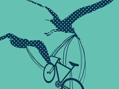 Screen Print: 3 of 3 bike bird fly navy screen print stork two color