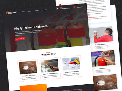 Fire Protection Security Website Landing Page app design branding design fire extinguisher fire protection fire security fire website homepage illustration landing page logo mobile apps protection security app security website ui design ui ux ux design webdesign website