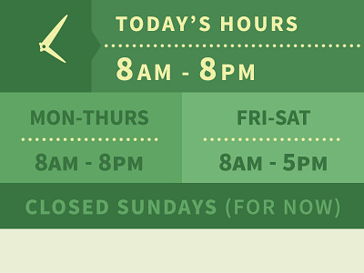 Today's Hours clock closed daily flat green hours open