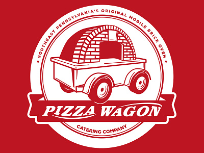 Pizzawagon 2015 Update badge banner food truck logo mobile pizza red