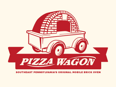 Pizza Wagon banner illustration logo pizza radio flyer typography wagon