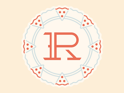 R-P monogram Pizza/Wheel Badge custom typography letterforms logo monogram pizza