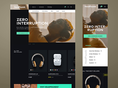 Headphones store e-commerce ecommerce hero banner homepage mobile design product page shop store ui ux web design