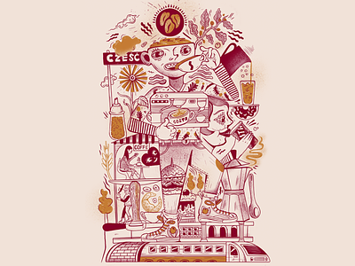 "Hello and Coffee" cartoon design illustration illustration art poster poster art typography vector