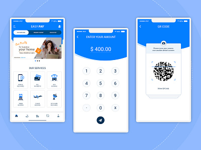 EASY PAY animation banking app bill payments branding bus booking creative exchange finances flight booking graphic design mobile recharge money transfer product based qrcode services train booking ui ux vector