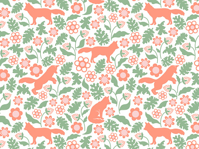 FOX adobe illustrator animals flat floral flowers foliage forest foxes illustration meadow nature pattern pattern design patterndesign repeat pattern repeating scandinavian vector wallpaper wildlife