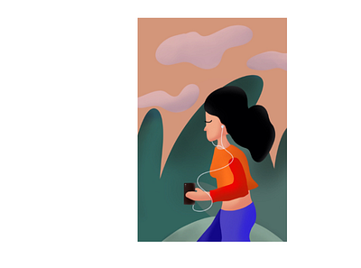 Morning run and music art cartoon cute cute art design illustration procreate