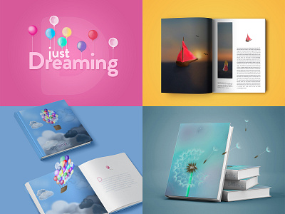 just dreaming aerostat baloons beautiful blowball boat book book illustration clouds creative dandelion design dream dreaming illustration photoshop picture sea sunset