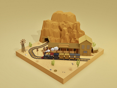 Wild West 3d 3d art blender blender3d building cactus canyon desert enviroment game art game asset gamedesign house illustration lowpoly lowpoly3d lowpolyart station train western