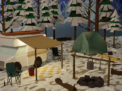 Camping 3d 3d art alaska blender blender3d camper canoe forest game art game asset gamedesign illustration kayak lake picnic rv snow tent wild winter