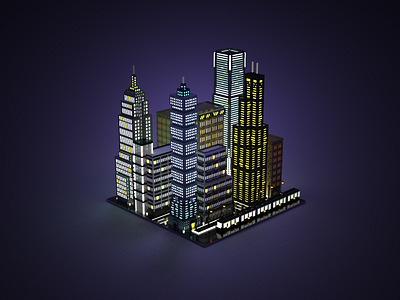 Voxel city at night 101 3d 3d art building city debut game asset gamedesign illustration light magicavoxel night taipei tower trade train voxel voxel art voxelart