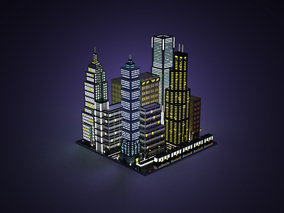 Voxel city at night