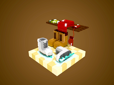 The corner 3d 3dart boots entrance floors gameart gloves hat ice magicavoxel scarf shoes ski snow voxel winter