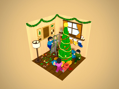 Christmas Decoration 3d 3d art android christmas eve christmas tree decoration game game art game asset gamedesign ios living room magicavoxel pixel room snow voxel voxel art voxelart winter