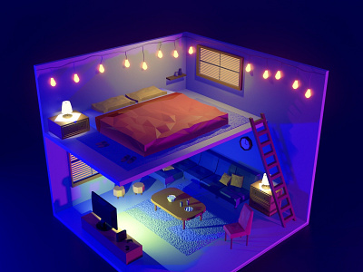 Movie Night 3d 3d art blender blender 3d blender3d blender3dart environment game art game asset gamedesign home house illustration light living movie night popcorn room tv