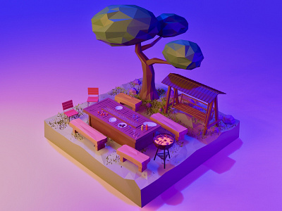 Barbecue Evening 3d 3d art barbecue bbq blender blender 3d blender3d blender3dart enviroment environment design game art game asset gamedesign garden illustration low poly lowpolyart lowpolygon nature part