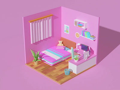 Girl's room animation animation c4d design illustration motion red webdesign
