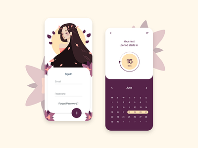 Period Tracker 🌸 design lady mobile app period period tracker ui woman