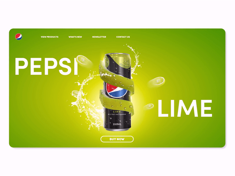 Pepsi Website animation after effects animation buy now cold design green lime pepsi photoshop redesign soda ui water water splash webdesign website yellow