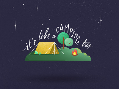 let's camp! camp camping fire illustration nature photoshop stars tent trip type typography vector