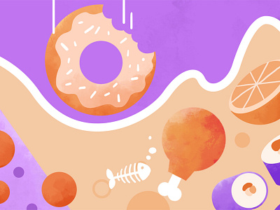 nexium 24hr: donut plop 2d chicken wing design donut illustration orange photoshop pizza skeleton sushi texture vector