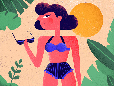 sweet summer sunburn 2d character girl illustration photoshop plants summer sun sunglasses swim texture vector