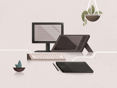 tools of the trade. 2d computer designer illustration illustrator photoshop plants space tablet texture vector work