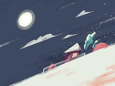 windy winter 2d brush environment illustration illustrator landscape moon night sky texture vector wind