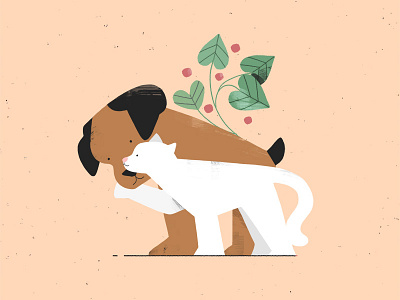 the snuggle is real. 2d cat character dog illustration leaves photoshop plant