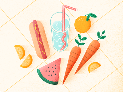 summer snacks! 2d food fruit graphic hot dog illustration summer texture vector