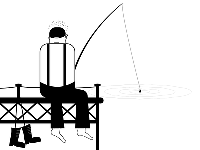 Gone Fishing adobe illustrator blackandwhite character fisherman fishing lineart