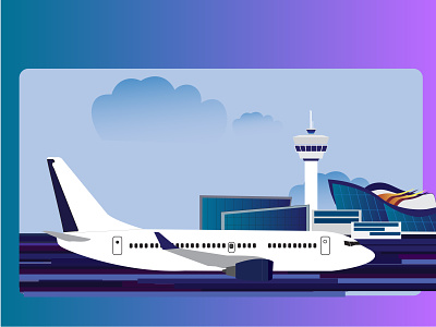 Airport with a plane 2d 2d art aeroplane air force airbus airport atc blue boeing illustration sky