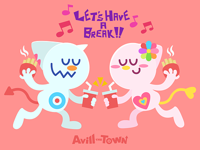 Let's Have a Break!! angel avill character characterdesign click cute design devil graphic design illus illustration juice potato vector