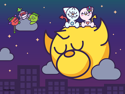 Sleep on the moon angel avill character characterdesign cloud cute design devil frankenstein graphic design illustration mammy moon night sky star teddybear tomato vampire