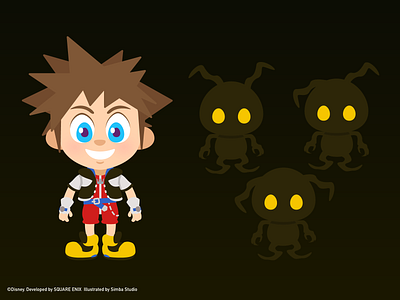 Kingdom Hearts Sora and Shadows character cute design disney fanart illustration kingdom hearts shadow sora squareenix