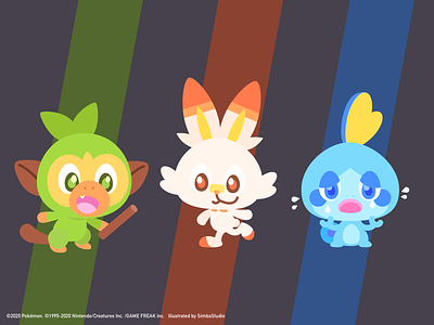 Galar Pokemon bunny character characterdesign fanart galar gamefreak graphic design grookey illustration lizard monkey nintendo pokemon rabbit scorbunny sobble