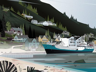 Norway landscape art boat cargo ship design editortial geometric illustration illustrator landscape norway norway landscape ship vector work in progress