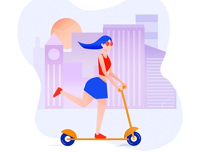 scooter girl artwork blue building character characterdesign girl girl character illustration illustrator scooter sun sunglasses ui