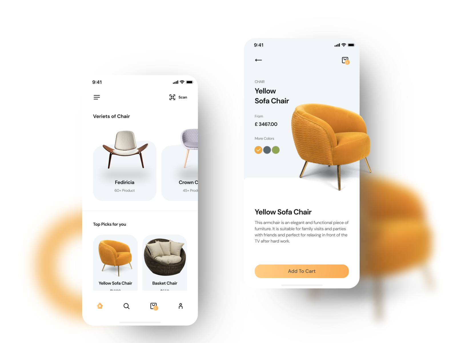 Designer chair selling app by Kishan Suthar on Dribbble