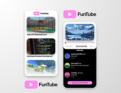 FunTube Mobile Concept black concept mobile mobile ui phone pink white