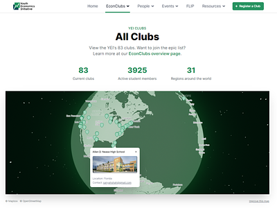3D Interactive Globe - TheYEI.org 3d clubs economics globe green interactive map nonprofit ui web web design website