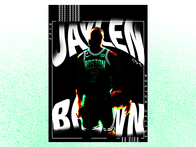 Jaylen Brown - Celtics Poster --Vibrant-- basketball black and white bold celtics contrast dissolve green magazine poster typography
